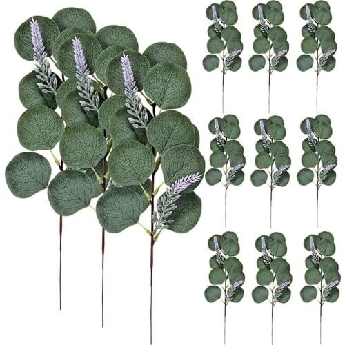12 Pcs Artificial Eucalyptus Greenery Stems Silver Dollar Leaves Floral Arrangement with Lavenders