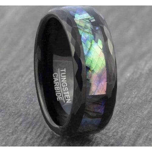 3 Colors 8MM Fashion Abalone Shell Stainless Steel Rings Unisex Wedding Bands Engagement Party Charm Casual Mens Jewelry