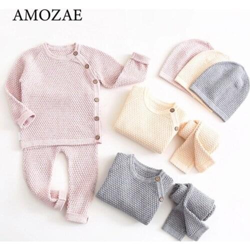 Baby Girls Clothes Sets Bebes Solid Newborn Baby Boys Clothing All Seasons Long Sleeve Tops + Pants Outfits Casual Baby Pajamas