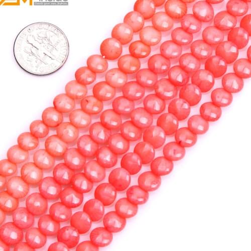 Coral Coin Beads For Jewelry Making 7mm 15inches DIY Jewellery Ornaments FreeShipping Wholesale Gem-inside
