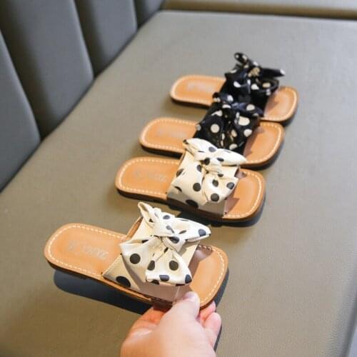 Girls Slippers Bead Dot Toddler Flip Flops Bow Knot Rubber Sole Soft Wearable Anti-Slippery Pretty Beach Indoor Outdoor Slippers