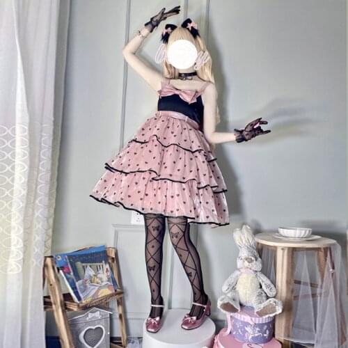 Sweetheart Lolita Summer Kawaii Strap Dress Girly Sweet Cute Big Bow High Waist Lace Mini Princess Dresses Vestidos JSK Lolita
