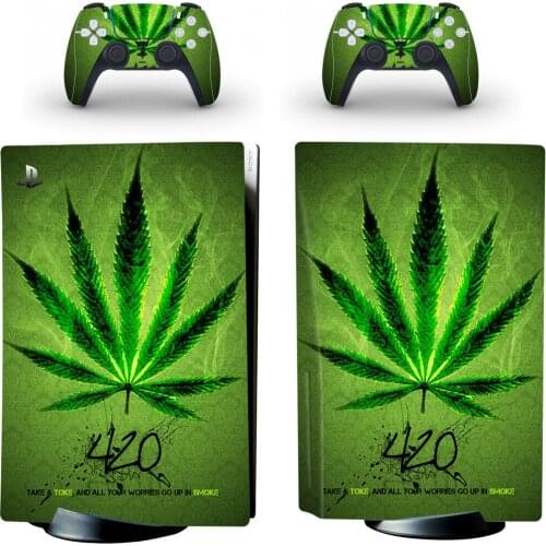 Green Leaf PS5 Standard Disc Edition Skin Sticker Decal Cover for PlayStation 5 Console and Controllers PS5 Disk Skin Sticker