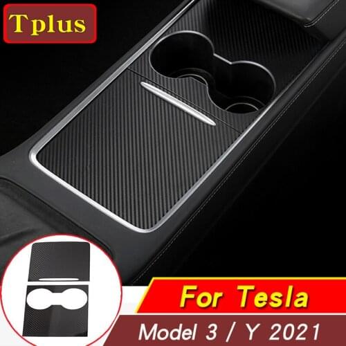 Real Carbon Fiber Car Center Console Patch For Tesla Model 3 / Model Y 2021 Accessories Model3 Protection Sticker Bright / Matt