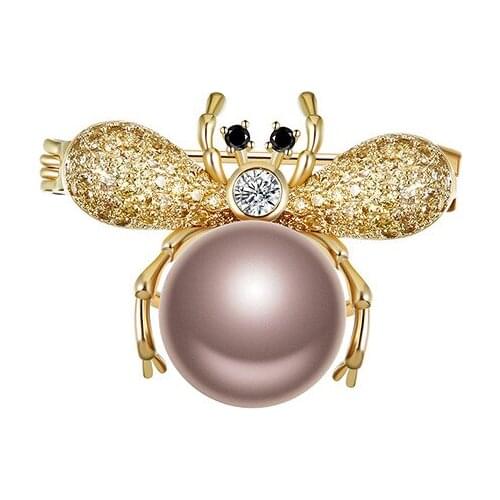 New Retro Metal Pearl Bee Brooches for Women Exquisite Insect Crysral Rhinestone Collar Pins Suit Dress Badge Luxulry Jewelry