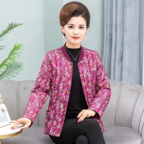 New 2021 Autumn Winter Coats Middle-aged and Elderly Womens Cotton Coat Short Printing Down Cotton Jacket Overcoat Parkas 5XL