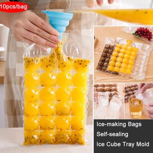 10pcs Ice-making Bags Disposable Transparent Self-sealing Ice Cube Tray Mold Faster Freezing Ice-making Mold Bag Kitchen Gadgets