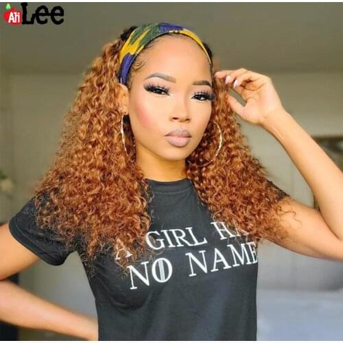 Colored 1B 33 Curly Wave Headband Wig Human Hair Wigs For Black Women Malaysian Hair Wigs Glueless Headband Human Hair Wig