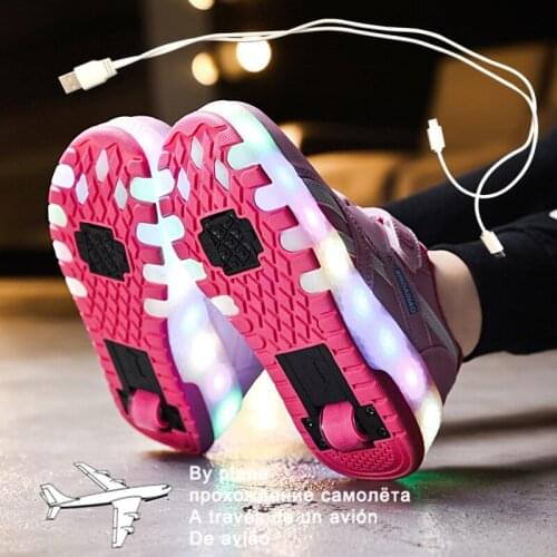 Roller Sneakers for Kids Boys Size 28-40 LED Light Up Shoes with Double Wheels USB Charging Skate Shoes for Children Boys Girls