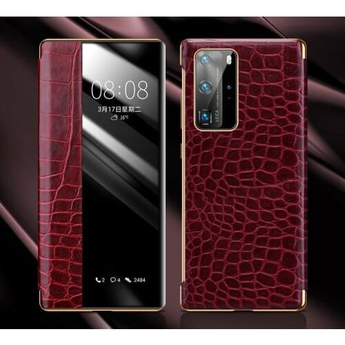 Luxury Huawei P40 Pro Flip Case Noble View Window For Huawei P40 Pro Plus Leather Case Cover Slide TO Answer Classical Business