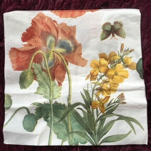 Napkin paper tissue pattern Poppies flower bird handerchief decoupage craft wedding christmas birthday party cafe home decor mat