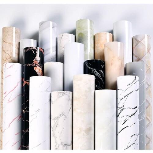 Marbel White Sticker PVC Self-Adhesive Wallpaper Oil-proof Waterproof Kitchen Cabinet Stickers Home Decor Furniture Films
