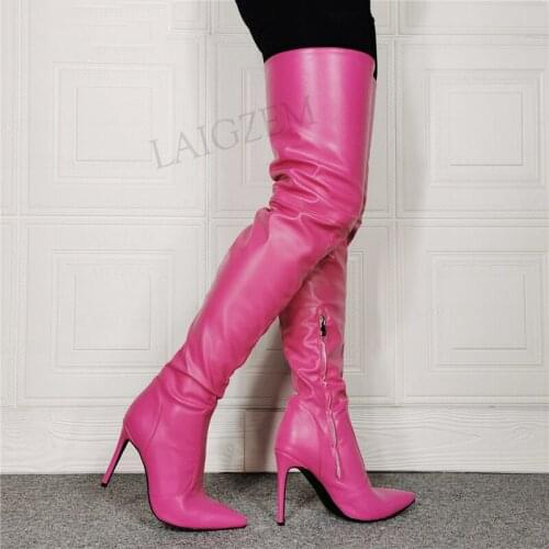 SEIIHEM Women Over Knee Boots Pointed Toe Thin Heeled Boots Thigh High Female 2021 Party Prom Shoes Woman Big Size 42 43 45 47