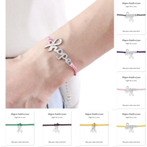 Make a Wish Silver Hope Faith Love Ribbon Breast Cancer Survivor Awareness Bracelets for Women