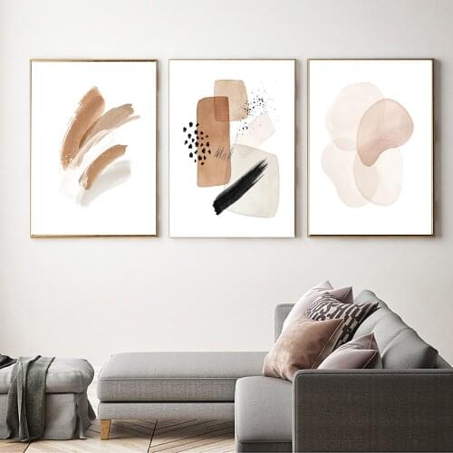 Modern Abstract Beige Geometric Canvas Painting Boho Poster Prints Wall Art Pictures for Bedroom Living Room Home Decor