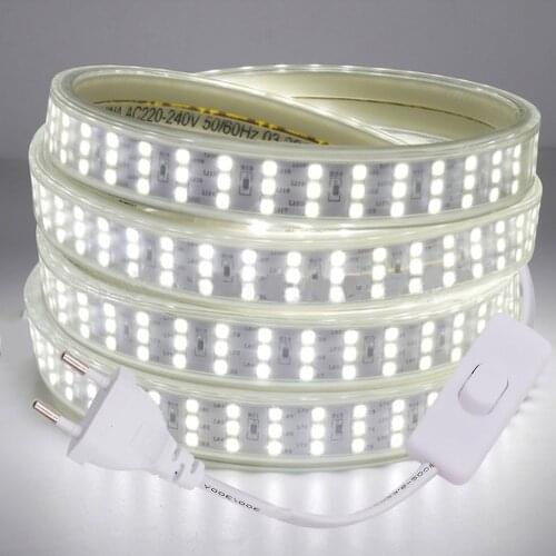Super Bright 276Leds Three Row Led Strip Light 2835 SMD Flexible Ribbon Tape Wateproof Rope Light 220V EU UK 110V US Home Decor