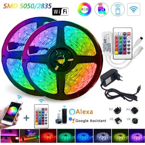 5m 10m 15m WiFi LED Strip Light RGB Waterproof SMD 5050 DC12V rgb String Diode Flexible Ribbon WiFi Contoller+Power Adapter