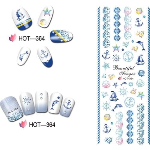 UPRETTEGO NAIL ART BEAUTY WATER DECAL SLIDER NAIL STICKER CARTOON MARINE CONCH FISH SCALE BOAT TURTLE SHELL HOT364-369