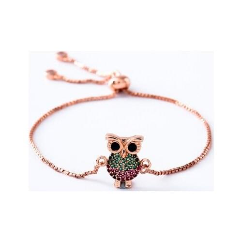 Gold silver Chain micro pave cz Zircon Cubic Zirconia bracelet rope adjusted Macrame owl Bangle yrh Fashion Jewelry