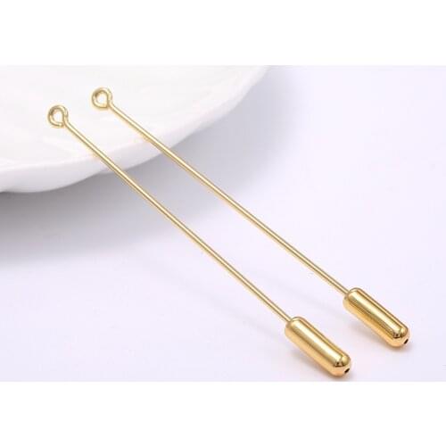 14K Real Gold Plated 65mm Safety Pins Stopper Loop Brooch Base for DIY Brooch Jewelry Making Supplies