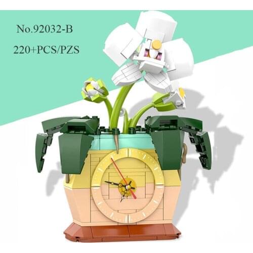 220pcs Orchid Bouquet Building Blocks Girl Toys Home Decoration Bouquet Electronic Clock Model Assembling Bricks Childrens Toys