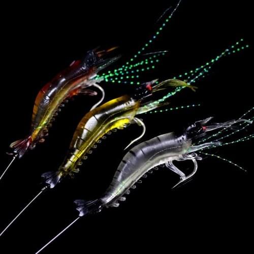 30pcs/lot Night Luminous Artificial Shrimp Lures 9cm 6g Soft Lure Bait with Long Stainless Steel Wire Barrel Swivel A173