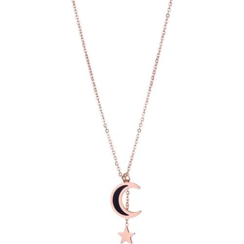 316L Stainless Steel Fashion Fine Jewelry Star Moon Charms Chain Choker Collier Necklaces & Pendants For Women