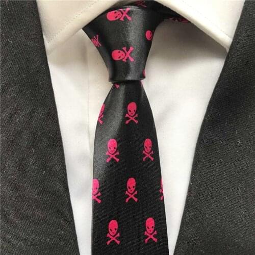 5cm Casual Skinny Tie Black with Red Skull Pattern Necktie