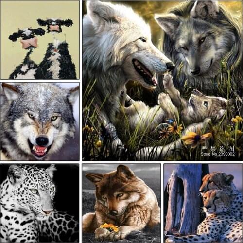 5D DIY Diamond Painting Animal Cross Stitch Cows wolf tiger leopard Diamond Mosaic Needlework Diamond Embroidery Home Decorative