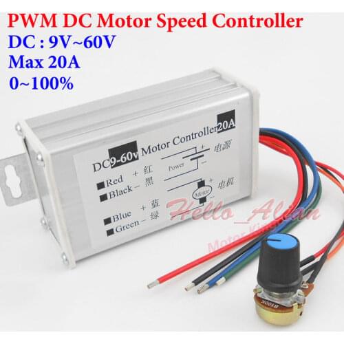 9-60V 12V 24V 36V 48V 20A hho PWM DC Motor Speed Control Regulator 0-100% Speed Controller Switch