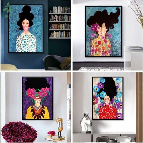 Abstract Retro Flower Female Hair Of Nordic Style Art Oil Painting Can Decorate Home Walls