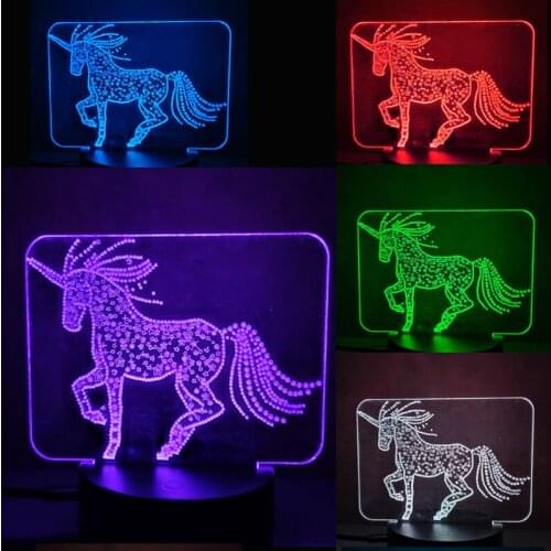 Acrylic 3D Night Light Colorful Unicorn Desk Led Light Indoor Bedroom Lighting Decoration Gift