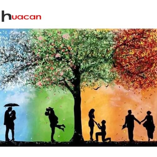 Huacan Diamond Painting Marry Me Mosaic Four Seasons Tree Embroidery Lover Home Decor Diamond Art