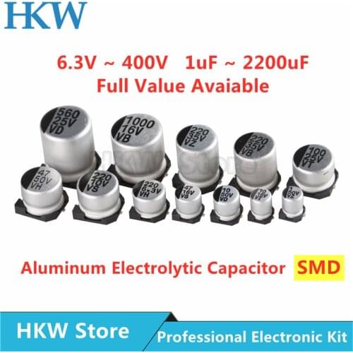 10pcs SMD Aluminum Electrolytic Capacitor 6.3V 10V 16V 25V 35V 50V 63V 1UF 10UF 22UF 33UF 47UF 100UF 330UF 470UF 1000UF Original