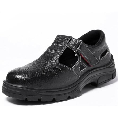 Large size men leisure breathable steel toe caps work safety shoes worker summer soft leather sandals platform security boots