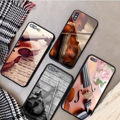 Violin Tempered Glass Phone Case For iphone 12 11 Pro Max 5 6 7 8 PLUS X XS XR XSMax Shell
