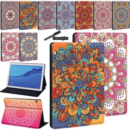 For Huawei MediaPad T3 8.0"/T3 10 9.6"/T5 10 10.1"/M5 Lite 10.1"/M5 10.8" Mandala Print Series Pattern Tablet Stand Cover Case