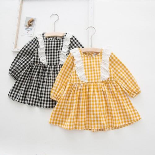 Kids Dresses for Girls 2019 New Autumn Baby Girl Plaid Dress for Girls Baby Princess Lace Patchwork Dresses for Girls 2-7 Years