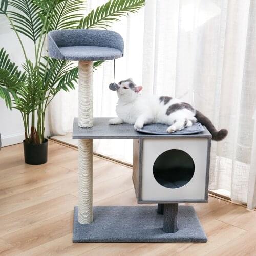 Dropshipng Cat Tree Tower Featuring with Sisal-Covered Scratching Posts, Spacious Condo and Large Perch for Small to Medium Cats