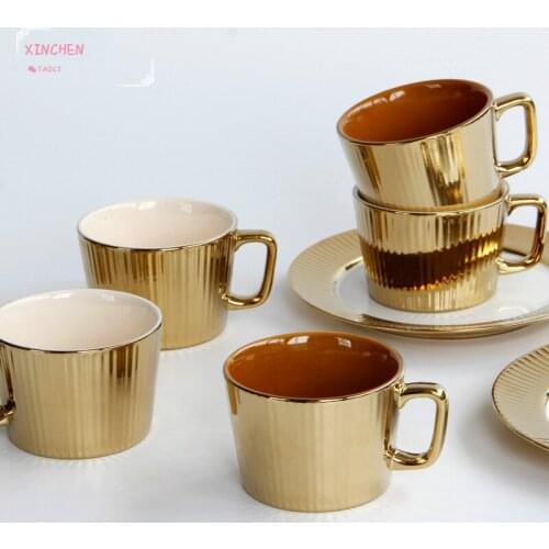 European Luxury Golden Ceramic Cup High-end Hotel Cup Ion Gold-plated Nordic Style Mug Water Cup Fashion Exquisite Coffee Cup