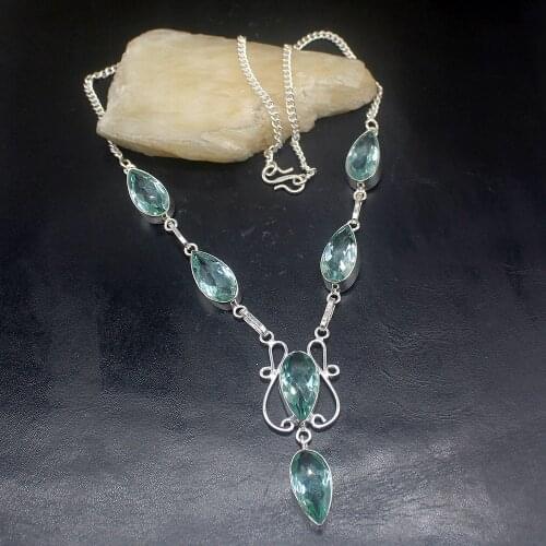 Gemstonefactory Jewelry Big Promotion 925 Silver Teardrop Shiny Aqua Amethyst Ladies Women Chain Necklace 48cm 20213506