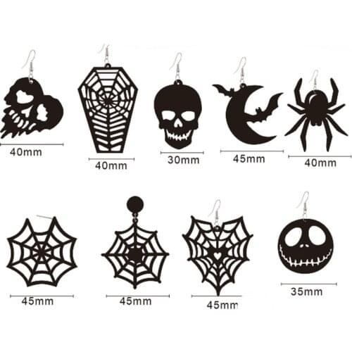 Halloween whimsy Acrylic black spider web bat pumpkin moon loving skull Drop earrings E20073