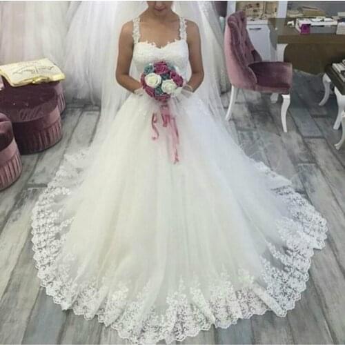 JIERUIZE White Appliques Wedding Dresses 2019 Spaghetti Straps Lace Up Ball Gowns Church Wedding Gowns robe de mariee