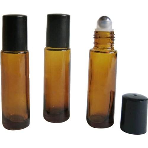 3 x 10ml amber roll on essential oil bottle, 10cc roll on perfume glass bottle, 1/3 oz brown glass roller