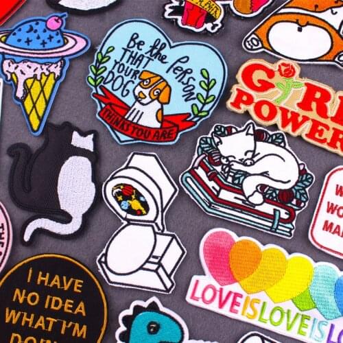 Cartoon Animals Cat Patches On Clothes Cute Stripes Patch Letter Embroidery Patch Iron On Patches For Clothes Ice Cream Badges