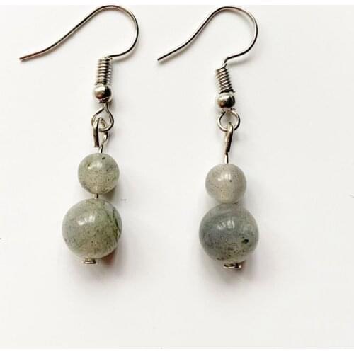 Bhuann Natural Labradorite Earrings Hoops with Charms Simple Drop Earrings Women Crystal Dangle Earrings Beautiful 1 Pair