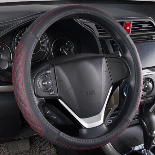 Anti-slip Black Car Steering Wheel Cover Universal Genuine Leather Steering Wheel Covers 38cm 15'' Diameter Interior Accessories