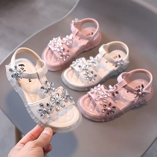 New Childrens Sandals Girls Water Drill Small Flower Soft Sole Shoes Non-slip Shoes Shoes for Kids Girls Little Girl Shoes