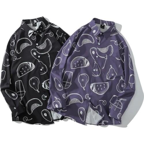 Autumn and winter casual shirts for men fashion fruit printed shirt loose streetwear men shirts