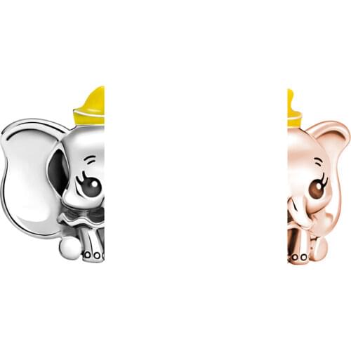 Fit Pandora Cute Cartoon Rose Silver Color Dumbo Charms Bracelet Women DIY Anime Little Flying Elephant Beads for Jewelry Making